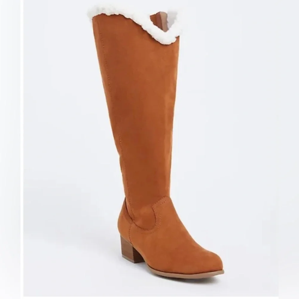 Torrid Brown Over the Knee Boots with Cream Trim